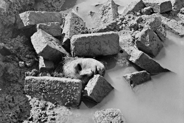A mutilated head, in Rayer Bazar brick field, where the nation’s finest intellectuals were murdered, by the Pakistani army with the help of their collaborators (razakars). Dhaka, Bangladesh. December 16, 1971. From Rashid Talukder (1939-2011): A Life’s Work